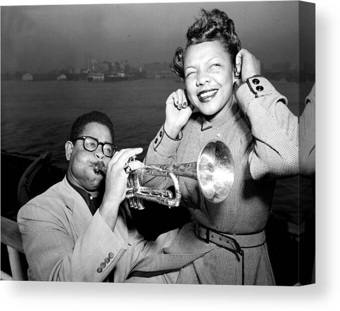 1950-1959 Canvas Print featuring the photograph Dizzy Gillespie Plays His Trumpet by New York Daily News Archive