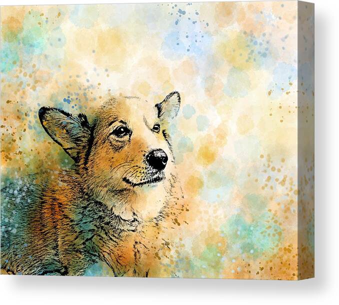 Dog Canvas Print featuring the digital art Dog 143 Corgi by Lucie Dumas