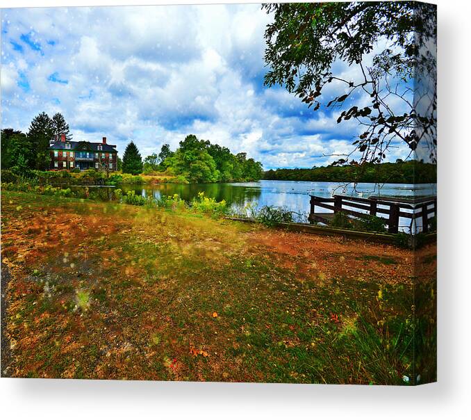 Mansion Canvas Print featuring the mixed media Dreamy Day on the Lake by Stacie Siemsen