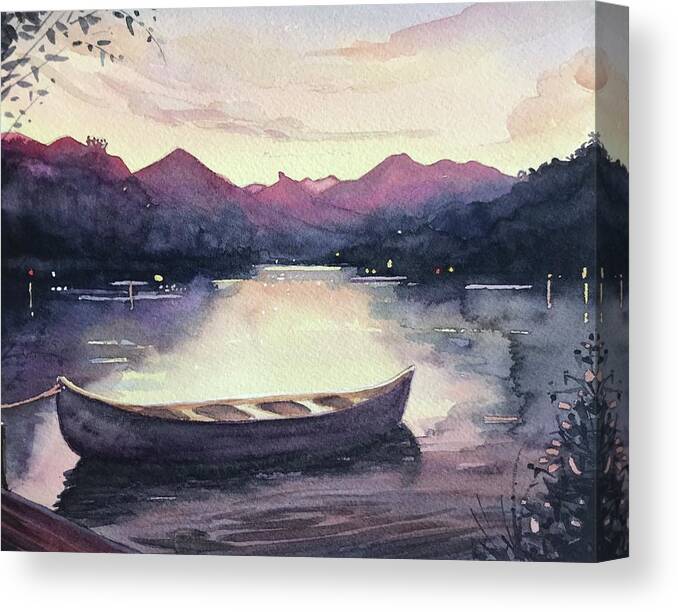Watercolor Canvas Print featuring the photograph Dusk Canoe by Luisa Millicent