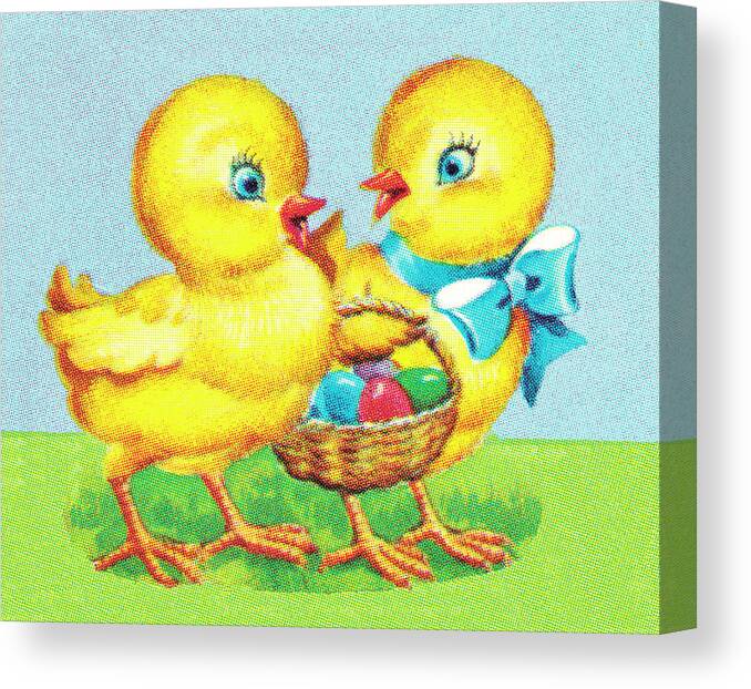 Animal Canvas Print featuring the drawing Easter chicks by CSA Images
