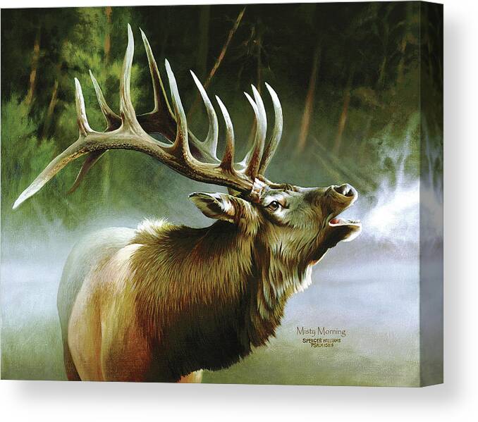 Religious Canvas Print featuring the mixed media Elk In Mist by Spencer Williams