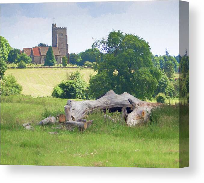 Church Canvas Print featuring the digital art English Village Church by Roy Pedersen