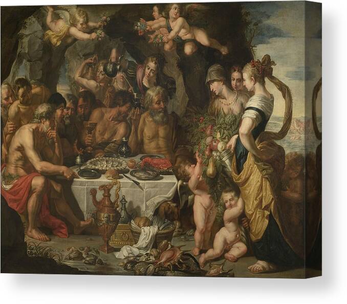 17th Century Art Canvas Print featuring the painting Feast of the Gods in a Cave near the Sea Shore by Gerard Seghers