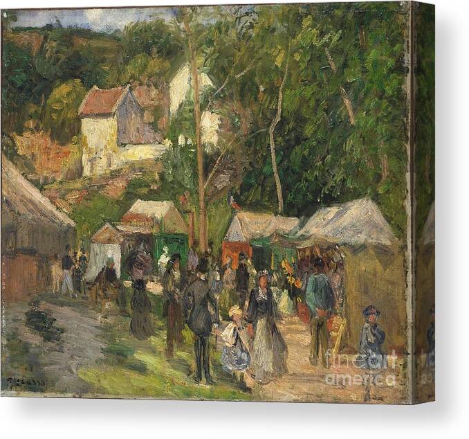 Festival At L'hermitage Canvas Print featuring the painting Festival at L'Hermitage by Pissarro by Camille Pissarro