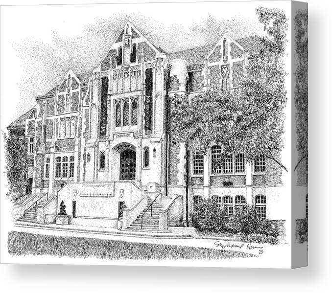 Fine Arts Building Canvas Print featuring the drawing Fine Arts Building, Ball State University, Muncie Indiana by Stephanie Huber
