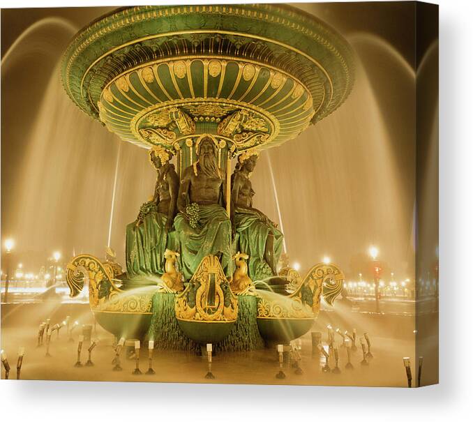 Outdoors Canvas Print featuring the photograph Fountain With Sculptures by Silvia Otte