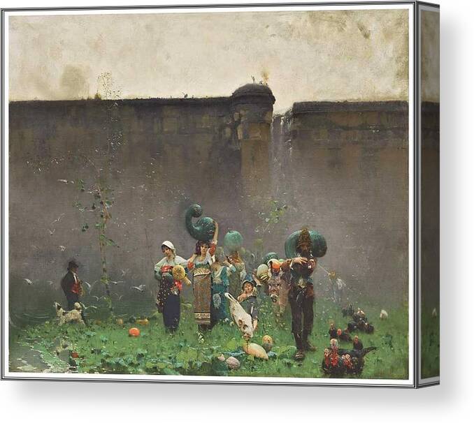 Harvest Canvas Print featuring the painting Francesco Paolo Michetti 1851-1929 , The Harvest of Pumpkins - 1873 by Celestial Images