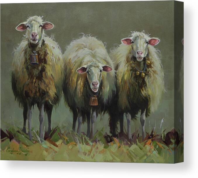 Farm Animals Canvas Print featuring the painting Front Line by Carolyne Hawley