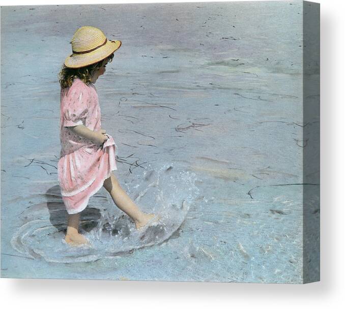 Little Girl Playing In Water On Beach Canvas Print featuring the photograph G410-14 by Nora Hernandez