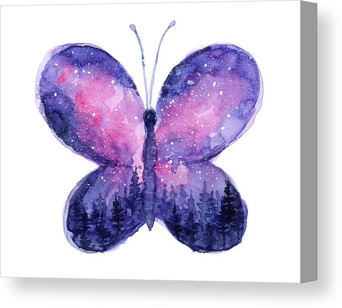 Butterfly Canvas Print featuring the painting Galaxy Butterfly Pink by Olga Shvartsur