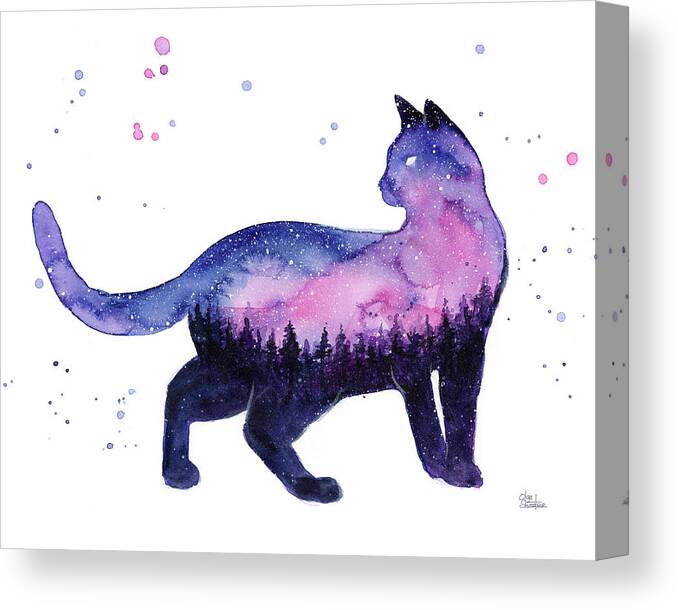 Nebula Canvas Print featuring the painting Galaxy Forest Cat by Olga Shvartsur