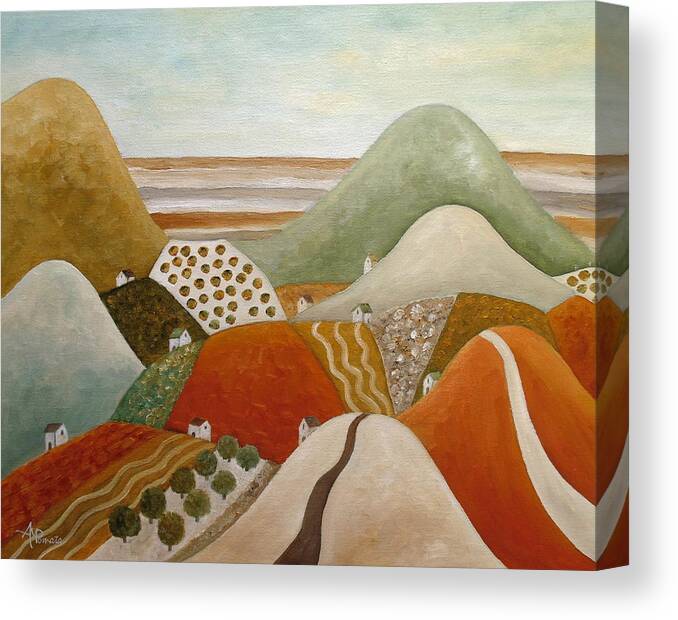 Village Canvas Print featuring the painting Getting Into The Autumn by Angeles M Pomata