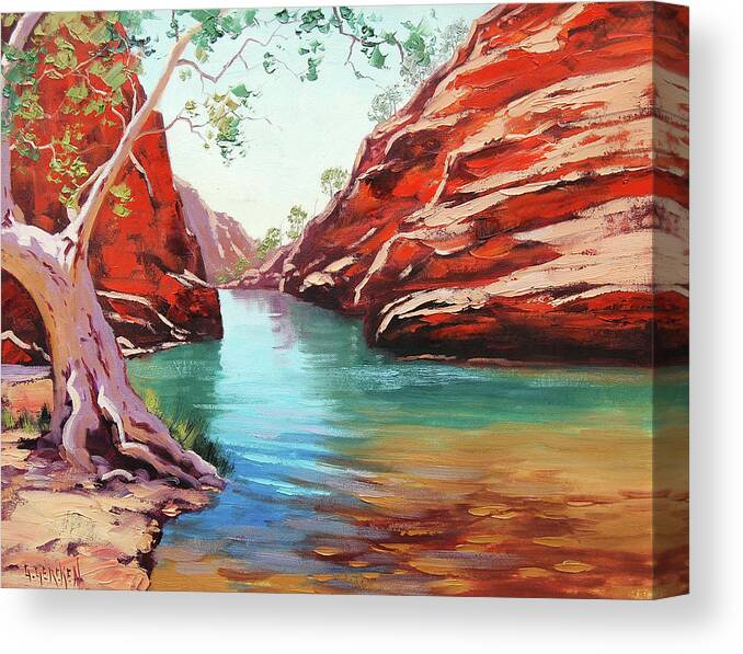 Central Australia Canvas Print featuring the painting Ghost Gum Alice Springs by Graham Gercken