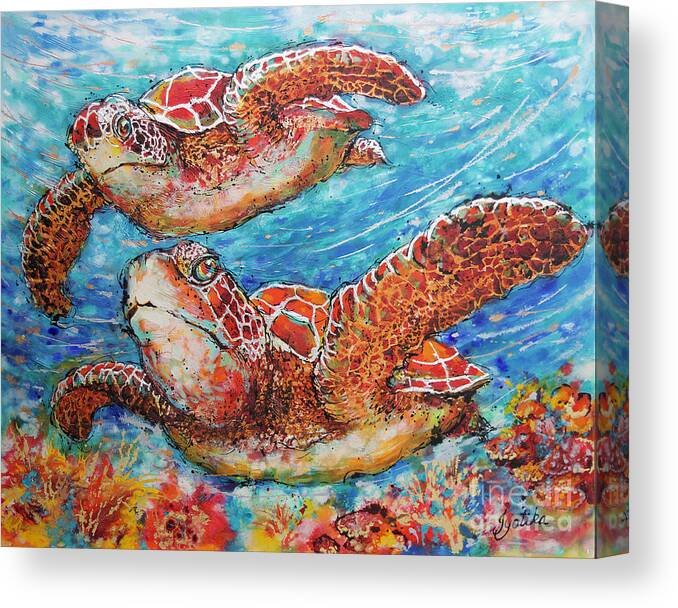 Marine Turtles Canvas Print featuring the painting Giant Sea Turtles by Jyotika Shroff