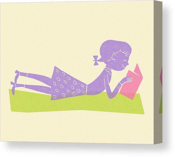 Book Canvas Print featuring the drawing Girl Reading by CSA Images