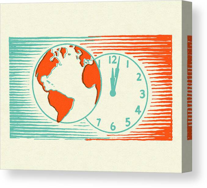Campy Canvas Print featuring the drawing Globe and Clock by CSA Images