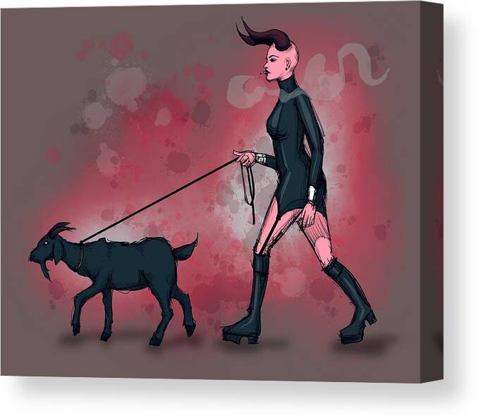 Devil Canvas Print featuring the drawing Goat Walk by Ludwig Van Bacon