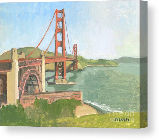 Golden Gate Bridge Canvas Print featuring the painting Golden Gate Bridge San Francisco California by Paul Strahm