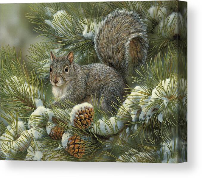 #faatoppicks Canvas Print featuring the painting Gray Squirrel by Wild Wings