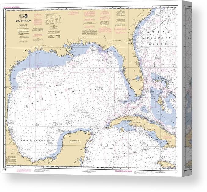 411 Canvas Print featuring the digital art Gulf of Mexico, NOAA Chart 411 by Nautical Chartworks