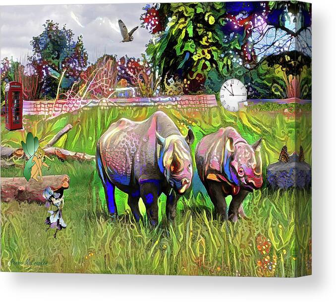 Rhinoceros Canvas Print featuring the digital art Hallucination by Pennie McCracken