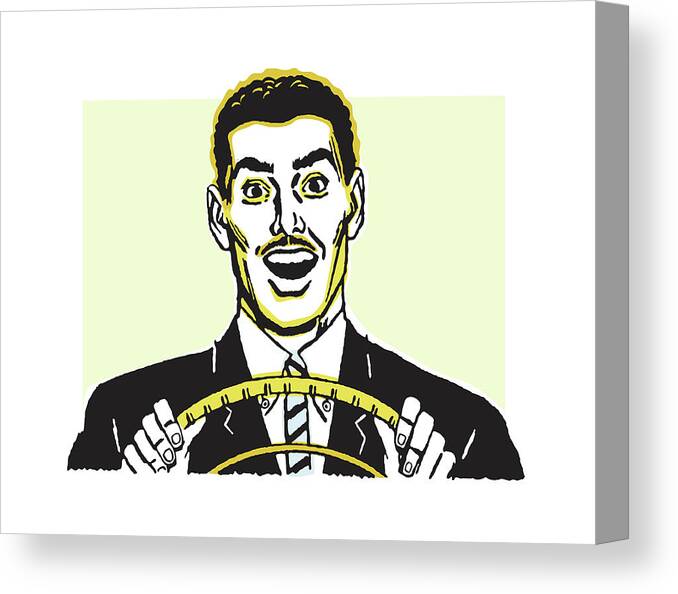 Adult Canvas Print featuring the drawing Happy Man Driving Car by CSA Images