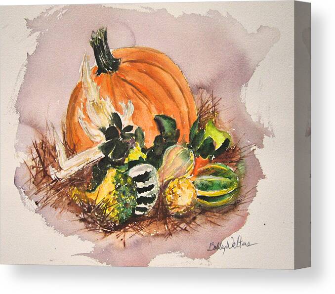Pumpkin Canvas Print featuring the painting Happy Thanksgiving by Bobby Walters
