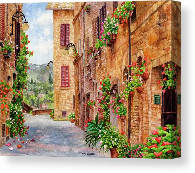 Italy Painting Canvas Print featuring the painting Hearts A'Bloom II by Anne Gifford