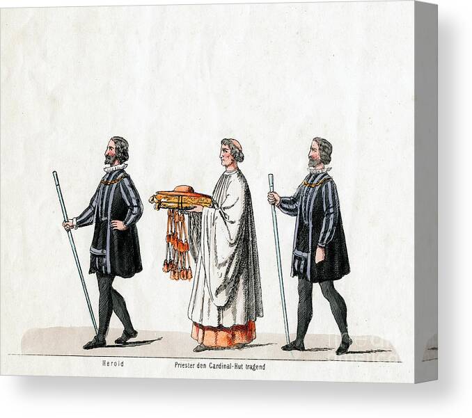Engraving Canvas Print featuring the drawing Heralds And Priest, Costume Design by Print Collector