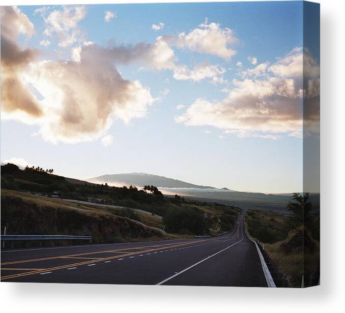 Dawn Canvas Print featuring the photograph Highway At Dawn, Mauna Kea In Background by Beth Perkins