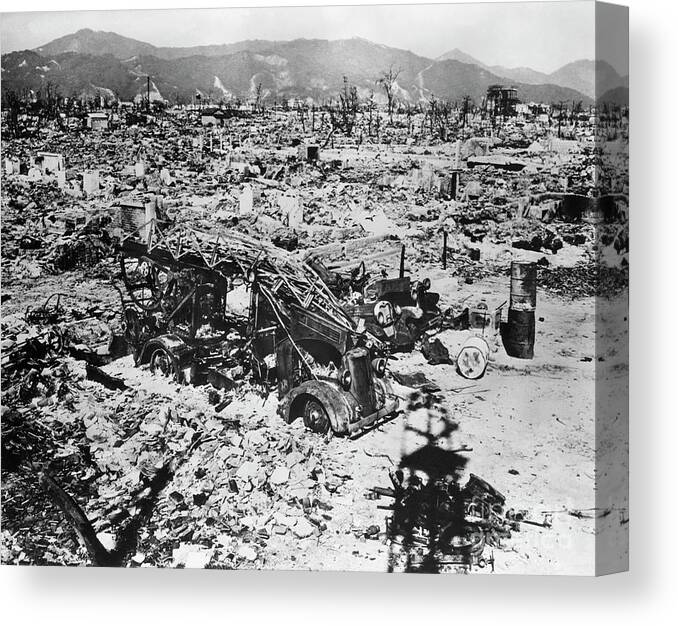 Rubble Canvas Print featuring the photograph Hiroshima After Atomic Bombing by Bettmann