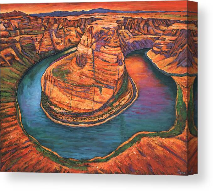 Arizona Canvas Print featuring the painting Horseshoe Bend Sunset by Johnathan Harris
