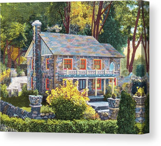 Architecture Canvas Print featuring the drawing House in the Woods by CSA Images