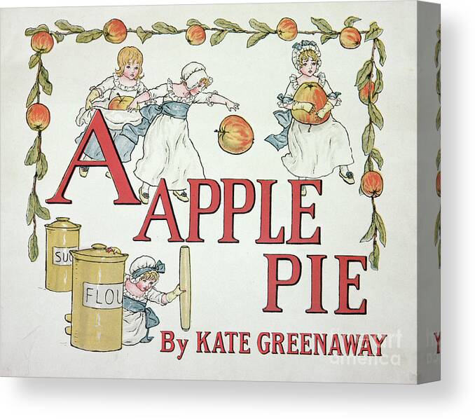 A Canvas Print featuring the painting Illustration For The Letter A From Apple Pie Alphabet, Published 1885 by Kate Greenaway