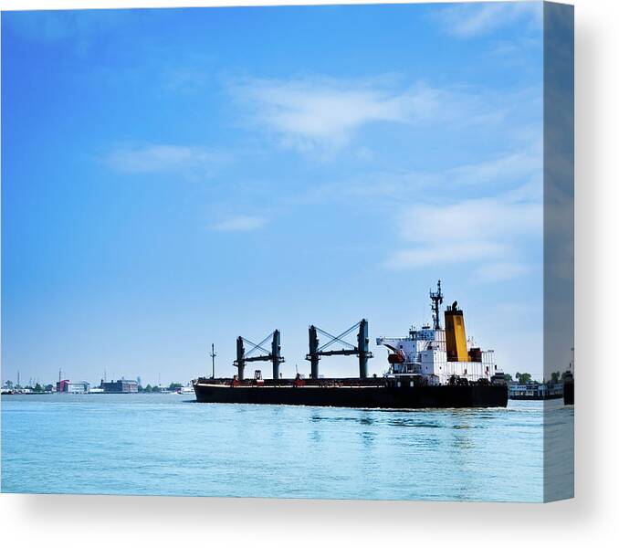 Freight Transportation Canvas Print featuring the photograph Industrial Ship On Mississippi River by Lightkey