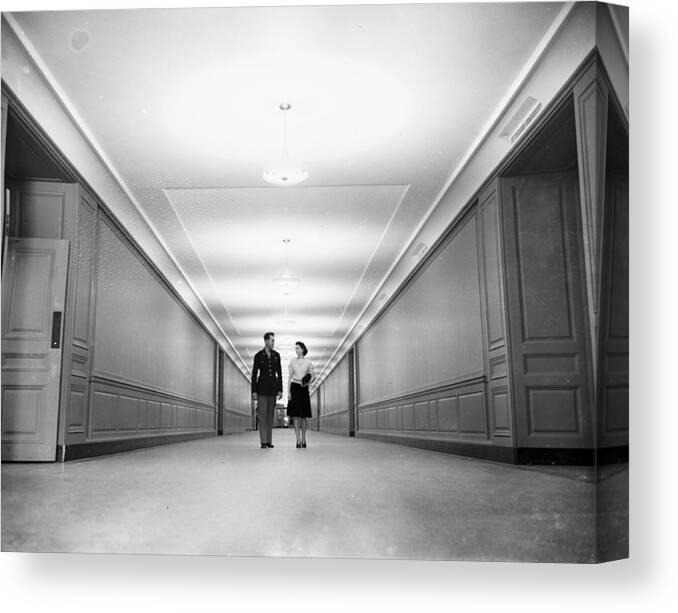 1940-1949 Canvas Print featuring the photograph Interior Corridor Of The Pentagon by Bert Morgan