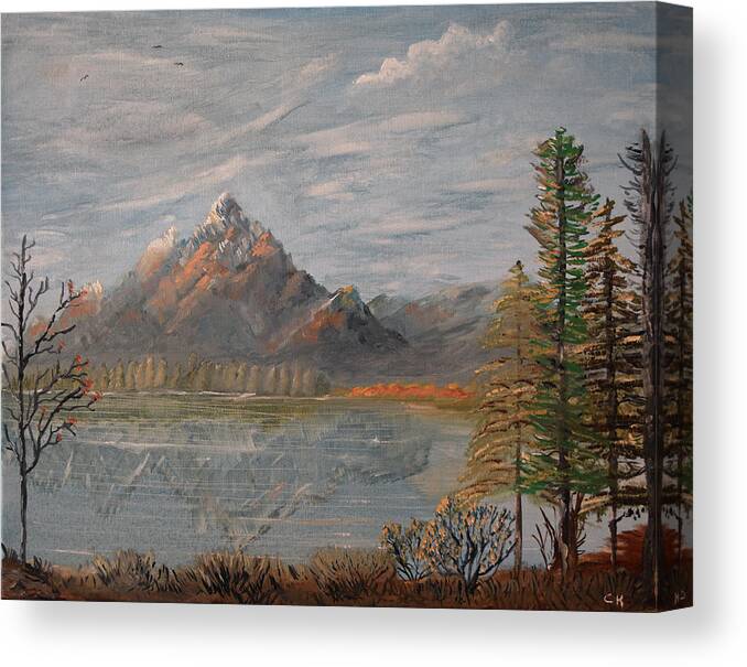 Jackson Canvas Print featuring the painting Jackson Hole and Grand Teton Autumn Lake, Wyoming by Chance Kafka