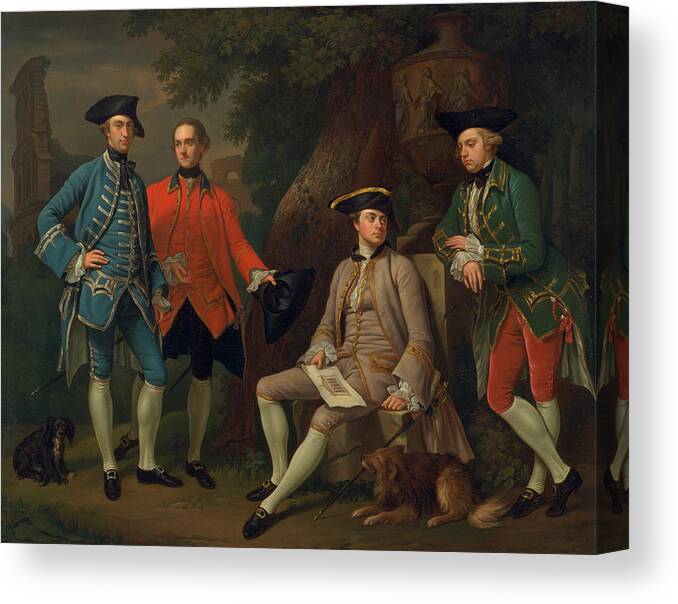 18th Century Art Canvas Print featuring the painting James Grant of Grant, John Mytton, the Hon. Thomas Robinson, and Thomas Wynne by Nathaniel Dance-Holland