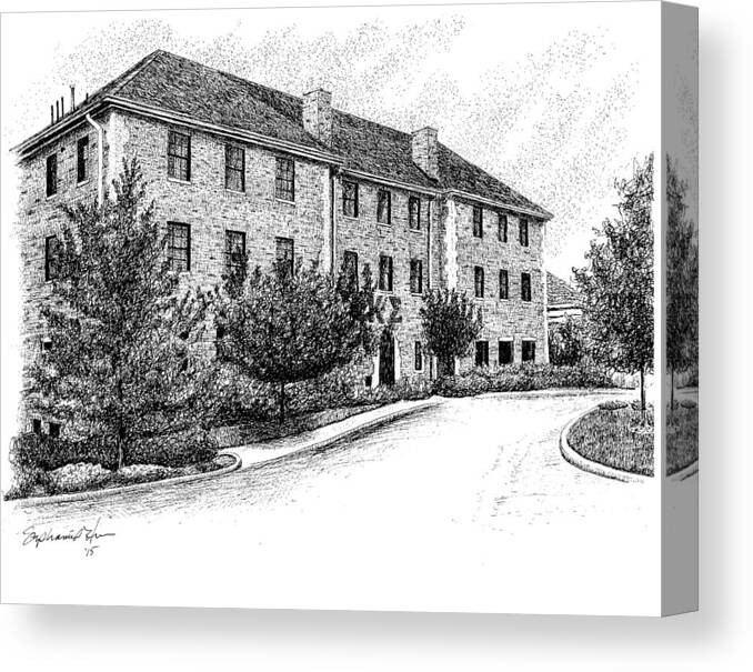 Kappa Sigma Fraternity House Canvas Print featuring the drawing Kappa Sig Fraternity House, Bloomington,Indiana by Stephanie Huber