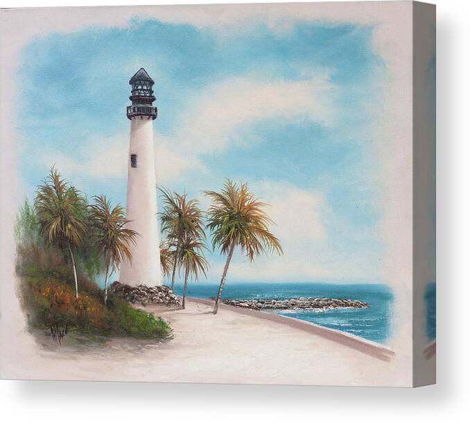 Lighthouse Canvas Print featuring the painting Key Biscayne Lighthouse by Lynne Pittard