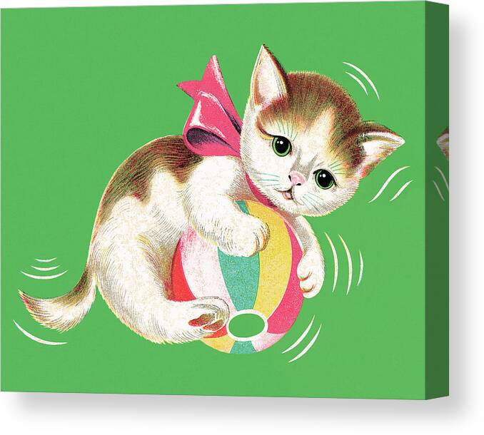 Animal Canvas Print featuring the drawing Kitten Playing with a Ball by CSA Images