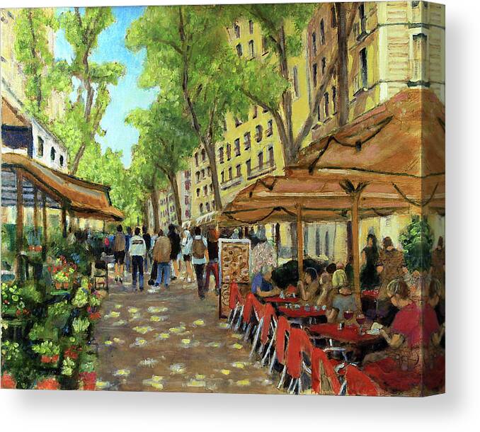 Outdoor Cafe Canvas Print featuring the painting La Rambla by David Zimmerman