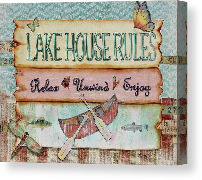 Lake House Rules Canvas Print featuring the mixed media Lake House Rules by Let Your Art Soar