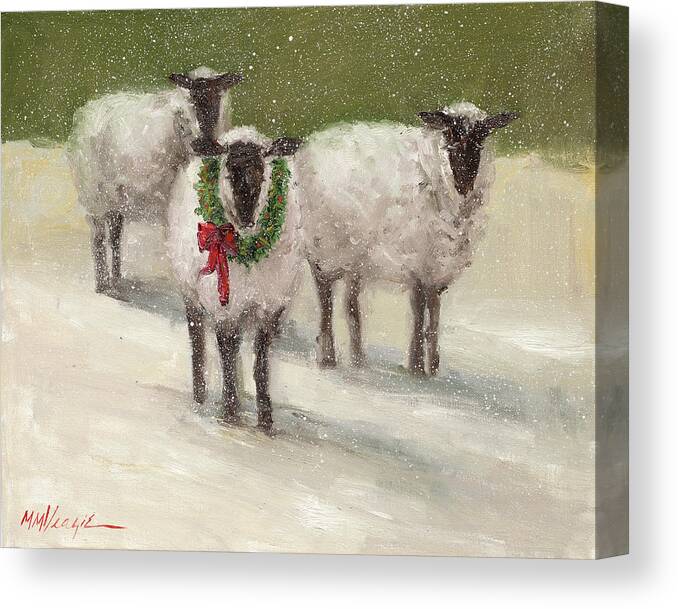 Lambs With Wreath Canvas Print featuring the painting Lambs With Wreath by Mary Miller Veazie