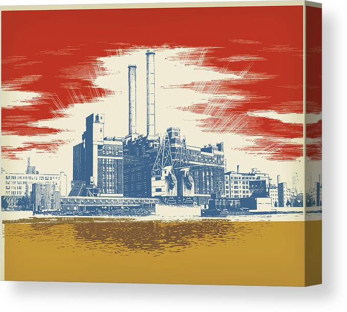Big Business Canvas Print featuring the drawing Large Factory With Smokestacks by CSA Images
