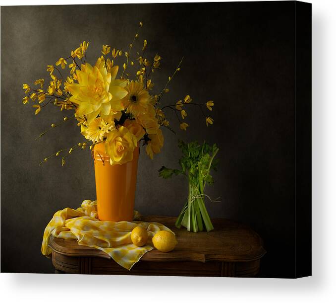 Still-life Canvas Print featuring the photograph Lemons And Celery by Darlene Hewson
