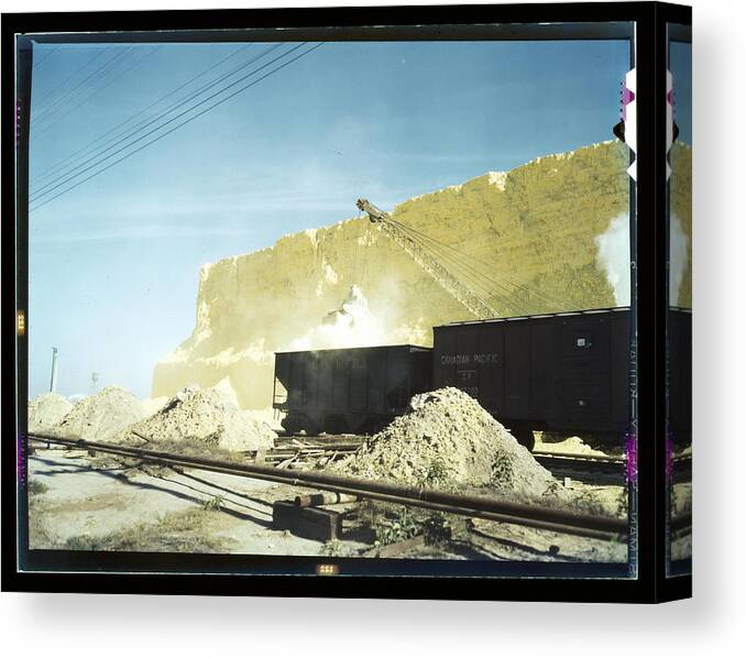 Sulphur Canvas Print featuring the painting Loading box cars with Sulphur by Vachon, John