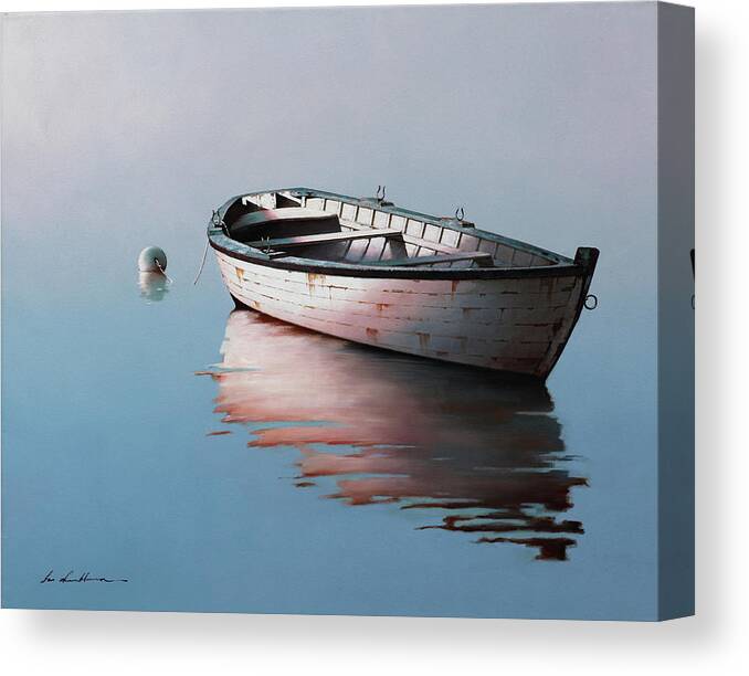 Lonely Boat 2017 1 Canvas Print featuring the painting Lonely Boat 2017 by Zhen-huan Lu