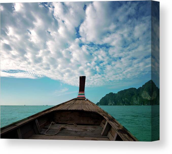 Tranquility Canvas Print featuring the photograph Long Boat In Andaman Sea by Sharon Lapkin